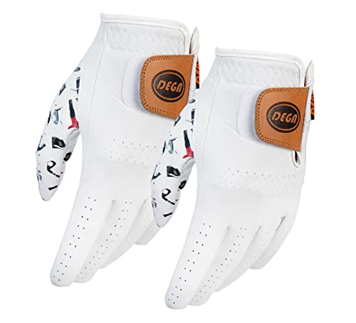 DEGA Golfhandschuhe für Herren, 100 % Cabretta-Leder, für Linkshänder, Daumen, Bedruckt (M, Golf Iconic) von Dega
