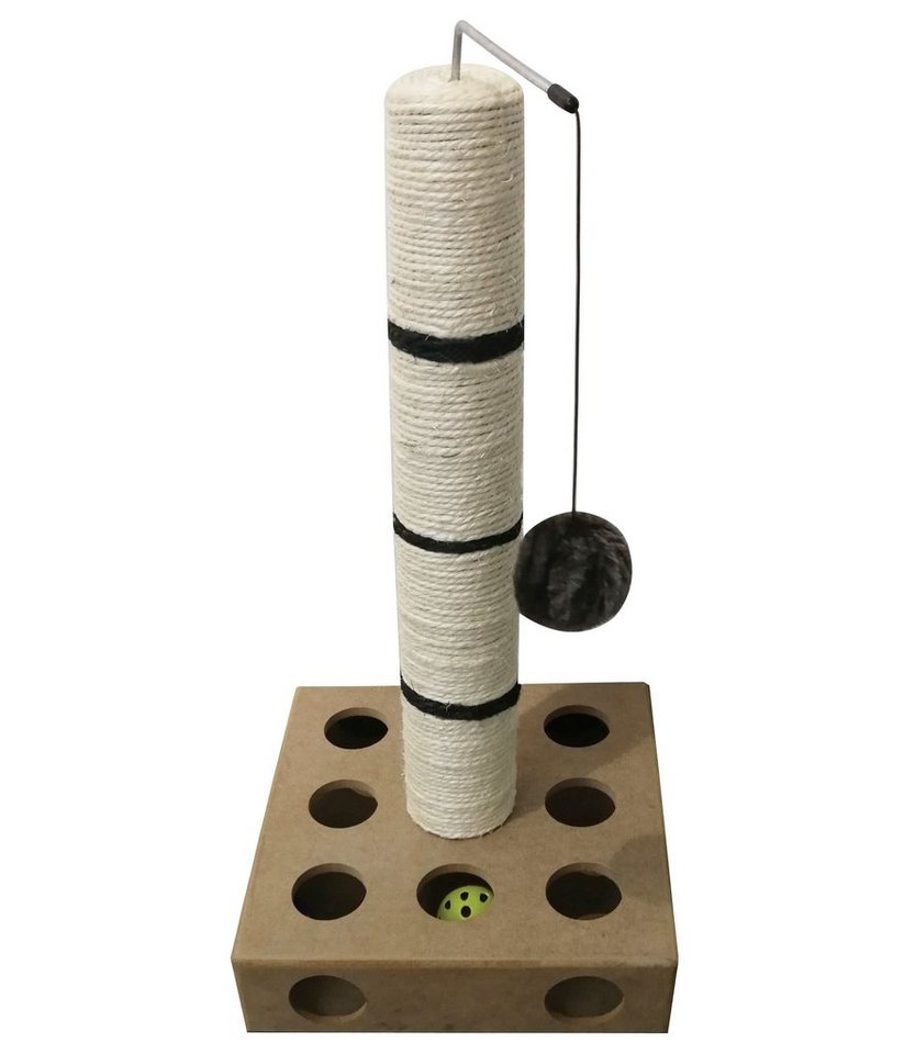 Dehner Kratzbaum Katzen-Kratzsäule Tango, ca. 52 x 25.5 x 25.5 cm, abwechslungsreiches Intelligenzspielzeug mit zwei Bällen im Standfuß von Dehner