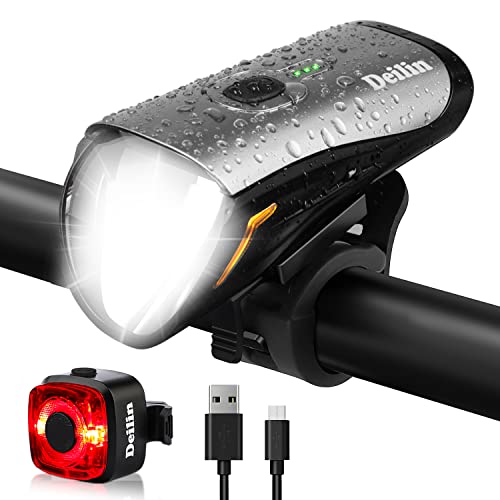 Deilin Fahrradlicht Set, bis zu 70 Lux LED Fahrradbeleuchtung USB Aufladbar Fahrradlampe, IPX5 Wasserdicht Fahrradlichter Vorne Rücklicht Fahrrad Licht Fahrradleuchtenset Fahrradlampe (Silber) von Deilin