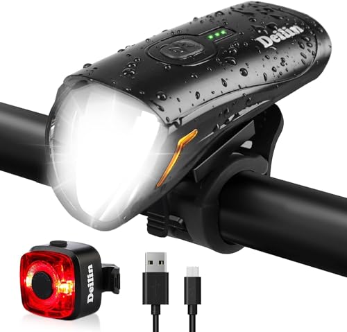 Deilin Fahrradlicht Set, bis zu 70 Lux LED Fahrradbeleuchtung USB Aufladbar Fahrradlampe, IPX5 Wasserdicht Fahrradlichter Vorne Rücklicht Fahrrad Licht Fahrradleuchtenset Fahrradlampe von Deilin