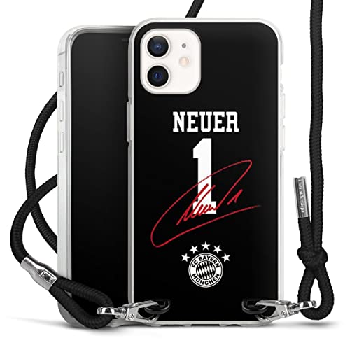 DeinDesign Carry Case kompatibel mit Apple iPhone 12 Hülle mit Band Handykette zum Umhängen schwarz FC Bayern München FCB Manuel Neuer von DeinDesign