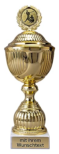 Deitert Pokal 12er Serie in Gold mit Deckel - 26,4 cm Trophäe mit Wunschtext graviert und Sportemblem nach freier Auswahl - Sportpokal mit Marmorsockel für Ihre Siegerehrung 59220 von Deitert