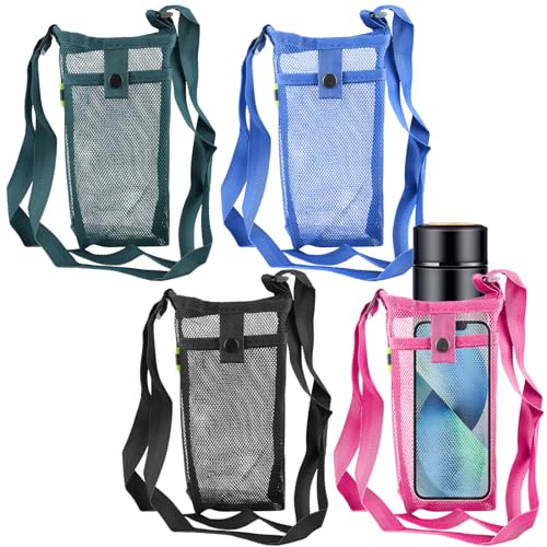 Delamiya 4 Stück Wasserflaschenträger Mesh Wasserflaschenhalter mit verstellbarem Schultergurt Leichte Schlinge Wasserflasche Tasche Ärmel für Kinder Erwachsene Wandern Reisen Outdoor von Delamiya