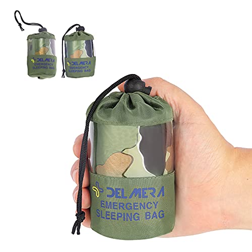 Delmera Notfall-Schlafsack, leichte Überlebensschlafsäcke wasserdichte Thermo-Notfalldecke, Bivy Sack für Outdoor-Abenteuer, Camping, Wandern, Camouflage (Camouflage - 2 Stück) von Delmera