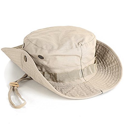 Demarkt Outdoor Hut Sonnenschutz Sun Hut Outdoor Buschhüte mit Kinnband Für Fishing Hunting Hiking Cap Busch (Khaki) von Demarkt
