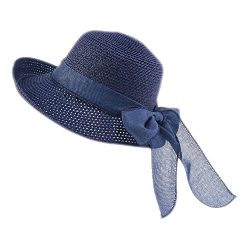 Demarkt Strohhut Fischerhut mit Bogen Sommerhut Uv Schützen Strandhüte für Damen und Mädchen (Dunkelblau) von Demarkt