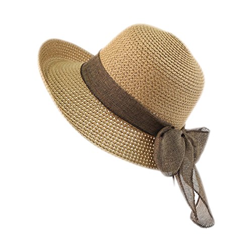 Demarkt Strohhut Fischerhut mit Bogen Sommerhut Uv Schützen Strandhüte für Damen und Mädchen (Khaki) von Demarkt