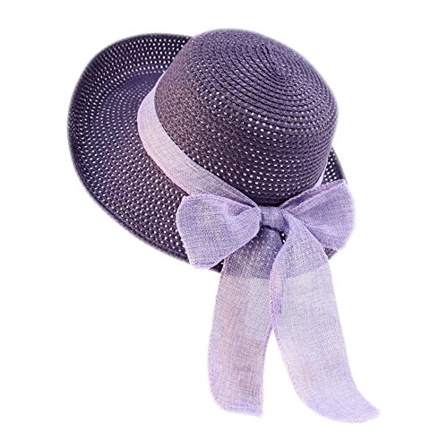 Demarkt Strohhut Fischerhut mit Bogen Sommerhut Uv Schützen Strandhüte für Damen und Mädchen (Lila) von Demarkt