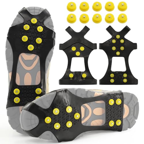 Spikes für Schuhe, Steigeisen mit 10 Spikes, Anti Rutsch Schuhspikes, Schneeketten für Schuhe, für Winter Outdoor-Sport und Bergsteigen (S: 31–36) von Denkmsd