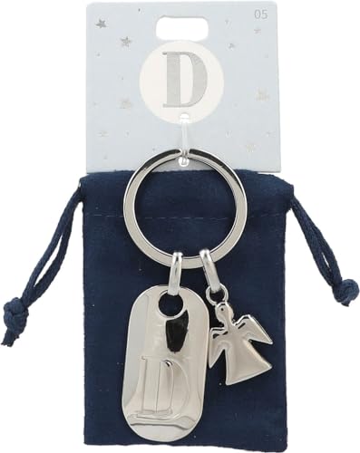 Depesche 11800-005 Silberner Schlüsselanhänger mit Buchstabe D und Schutzengel, Zinklegierung, inkl. farbigem Samtbeutel von Depesche