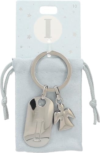 Depesche 11800-010 Silberner Schlüsselanhänger mit Buchstabe I und Schutzengel, Zinklegierung, inkl. farbigem Samtbeutel von Depesche