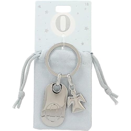 Depesche 11800-018 Silberner Schlüsselanhänger mit Buchstabe O und Schutzengel, Zinklegierung, inkl. farbigem Samtbeutel von Depesche