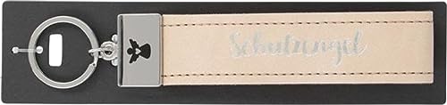 Depesche 11807-026 Vergiss mich nicht Schlüsselanhänger, breite Schlaufe aus Kunstleder mit "Schutzengel" Schriftzug, Cremefarben, inkl. Metallabschluss mit Gravur im Engel-Form von Depesche