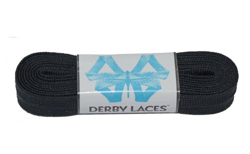 Derby Laces Solid Black - Flach, 10mm breit, für Stiefel, Skates, Roller Derby, und Hockey Skates (96 Zoll / 244 cm) von Derby Laces