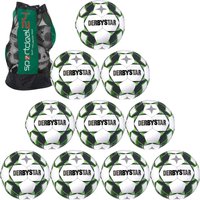 10er Ballpaket + Ballsack DERBYSTAR Apus TT Fußball 32 Panel mit Hybrid-Technologie und FIFA Basic Zertifikat weiß/grün 5 von Derbystar