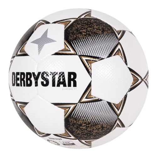 Derbystar Fußball - Classic TT II - Trainings- und Spielball für Fußball - 3D-Diamantstruktur - Strapazierfähiges PU-Material - Hohe Sichtbarkeit - Wit, Gold - Maat 5 von Derbystar