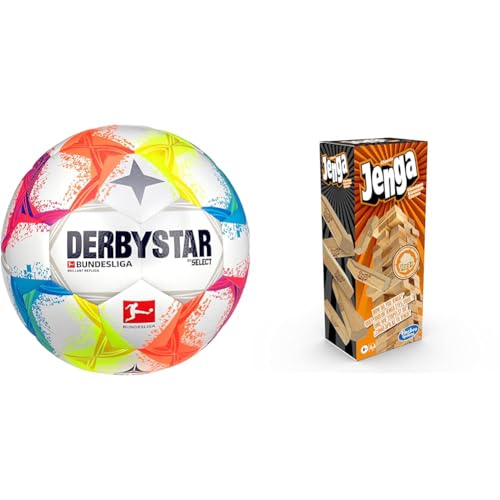 Derbystar Unisex - Erwachsene, Ball, Multicolor, 5 & Hasbro Gaming Jenga Classic, Children's Game That Promotes The Speed of Reaction, from 6 Years von Derbystar