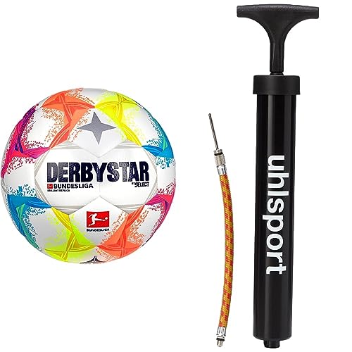 Derbystar Unisex - Erwachsene, Ball, Multicolor, 5 & uhlsport Ballpumpe klein (6"), für Fußball, Volleyball & Co. von Derbystar
