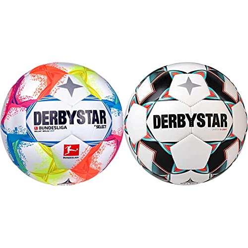 Derbystar Unisex – Erwachsene Briljant Ball, Mehrfarbig, 5 EU & Unisex Jugend Junior S-Light Freizeitball, Weiss, 5 von Derbystar