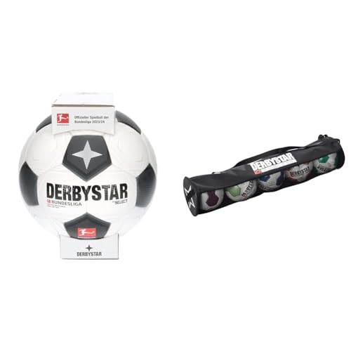 Derbystar Unisex – Erwachsene Bundesliga Brillant APS Classic v23 Fußball, weiß, 5 & Ballschlauch, Für 5 Bälle, schwarz, 4525000000, 23 cm von Derbystar