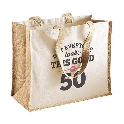 Damen Tasche mit Aufdruck zum 50. Geburtstag (in englischer Sprache), Textil, natur, 42 x 33 x 19cm von Design, Invent, Print!