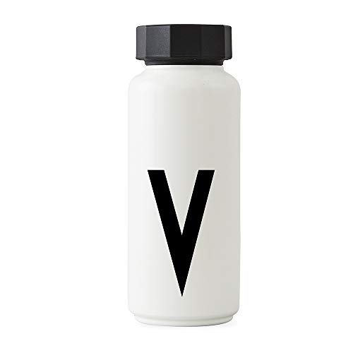 Design Letters Persönliche Edelstahl Trinkflasche Weiß (V) |500 ml| Kohlensäure geeignet BPA-Frei Thermoskanne |12 Stunden Heiß und 24 Stunden Kalt| Auslaufsichere Thermosflasche im Nordisches Design von Design Letters