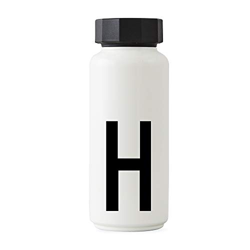 Design Letters Persönliche Edelstahl Trinkflasche Weiß (H) |500 ml| Kohlensäure geeignet BPA-Frei Thermoskanne |12 Stunden Heiß und 24 Stunden Kalt| Auslaufsichere Thermosflasche im Nordisches Design von Design Letters