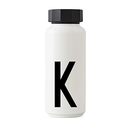 Design Letters Persönliche Edelstahl Trinkflasche Weiß (K) |500 ml| Kohlensäure geeignet BPA-Frei Thermoskanne |12 Stunden Heiß und 24 Stunden Kalt| Auslaufsichere Thermosflasche im Nordisches Design von Design Letters