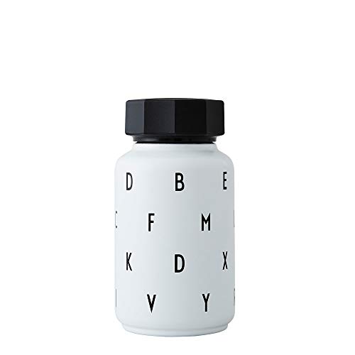 Design Letters Thermo/Isolierflasche mit Strohhalm für Kinder (Weiß) - BPA-frei doppelwandiges Vakuum, Edelstahl, Nordisches Design, Ideal für unterwegs, 330 ml, Auslaufsicher, leicht, 204 g. von Design Letters