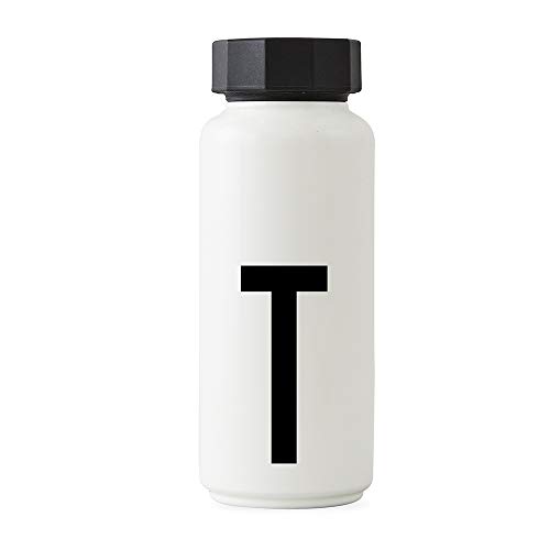 Design Letters Persönliche Edelstahl Trinkflasche Weiß (T) |500 ml| Kohlensäure geeignet BPA-Frei Thermoskanne |12 Stunden Heiß und 24 Stunden Kalt| Auslaufsichere Thermosflasche im Nordisches Design von Design Letters