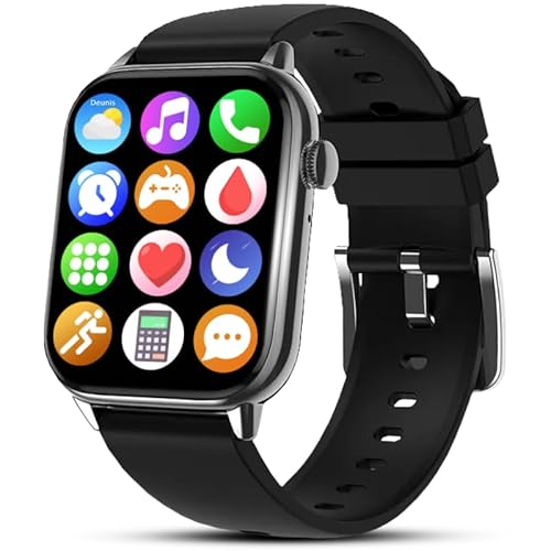 Deunis Smartwatch H6 1,90 Zoll mit Telefonfunktion für Damen Herren kompatibel mit Android iOS, Schlafmonitor HD06 Schrittzähler Fitness Tracker, Fitnessuhr, Sportuhr, Armbanduhr (Schwarz) von Deunis