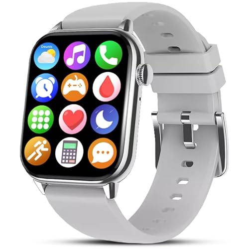 Deunis Smartwatch H6 1,90 Zoll mit Telefonfunktion für Damen Herren kompatibel mit Android iOS, Schlafmonitor HD06 Schrittzähler Fitness Tracker, Fitnessuhr, Armbanduhr, Sportuhr (Silber) von Deunis
