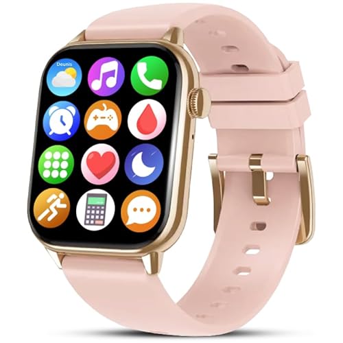 Deunis Smartwatch H6 1,90 Zoll mit Telefonfunktion für Damen Herren kompatibel mit Android iOS, Schlafmonitor HD06 Schrittzähler Fitness Tracker, Fitnessuhr, Sportuhr, Armbanduhr (Rosa Gold) von Deunis