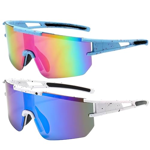 Dhqkqg Fahrradbrille, 2 Stück Sonnenbrille Fahrradbrille, Polarisiert Fahrradbrille, UV400 Schutz, Winddicht, für Radfahren, Motorradfahren, Laufen, Skifahren, Baseball, Bergsteigen von Dhqkqg