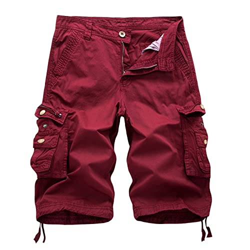 Dhyuen Herren Kurze Hosen Cargo Regular Fit Wanderhose Sweatpants Bermuda Sommershorts Arbeitsshorts Sporthose Shorts Lässig Freizeit Trainingshose Shorts Cargohose Herren（M,4-Wine） von Dhyuen