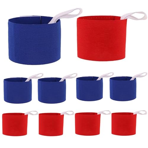 10 StüCk Verstellbare Spielführerbinde，Team Armband -Klettverschlussaufkleber,Rote und Blaue Armbinde für Fußball,kapitänsbinde kinder,für FußBall Eishockey Rugby Netball Tennis Basketball Armbinde. von DiBaiHuiHomer