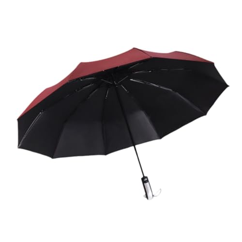 Dickly Automatischer Taschenschirm, Stabiler 10-Speichen-Regenschirm, Leichter Faltbarer Regenschirm für Herren, Faltbarer Reiseschirm für Reisen und Camping, Rot von Dickly