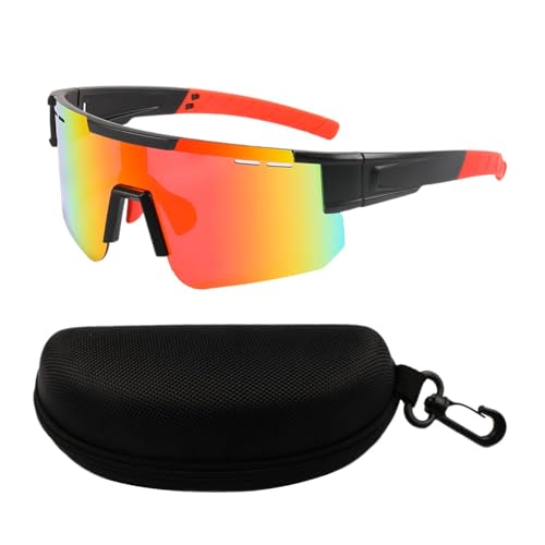 Dickly Fahrradbrille, Polarisierte Sonnenbrille, Leichte Brille, Reitbrille, Sport-Sonnenbrille zum Reiten, Radfahren, Schwarz Rot von Dickly