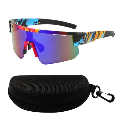 Dickly Fahrradbrille, Polarisierte Sonnenbrille, Leichte Brille, Reitbrille, Sport-Sonnenbrille zum Reiten, Radfahren, Streifen Blau von Dickly