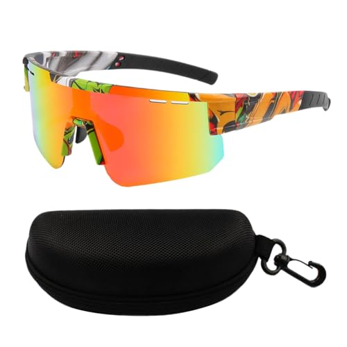 Dickly Fahrradbrille, Polarisierte Sonnenbrille, Leichte Brille, Reitbrille, Sport-Sonnenbrille zum Reiten, Radfahren, Streifen Rot von Dickly