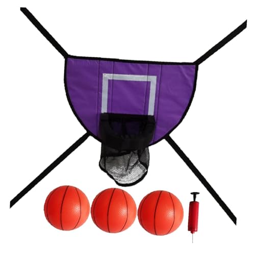 Dickly Mini-Basketballkorb für Trampolin mit Umzäunung, Kinder-Basketballkorb für Kinder und Erwachsene, leichtes Baseboard, Violett, mit DREI Bällen von Dickly