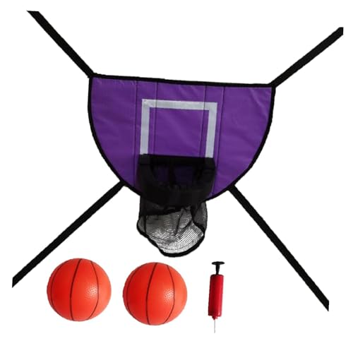 Dickly Mini-Basketballkorb für Trampolin mit Umzäunung, Kinder-Basketballkorb für Kinder und Erwachsene, leichtes Baseboard, Violett, mit Zwei Bällen von Dickly