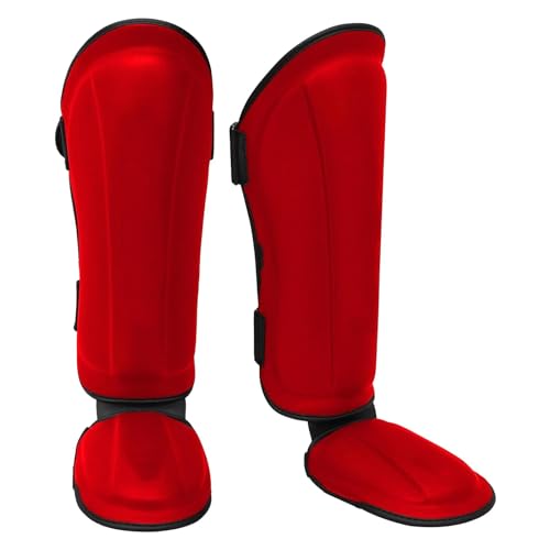 Dickly Schienbeinschoner für Muay Thai Kickboxen, Schienbein- und Spannschutz, professionelle Ausrüstung, Bein- und Spannschutz für Sparring und Grappling, Rot XL 42cmx20cm von Dickly