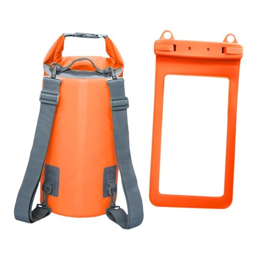 Dickly Wasserdichter Dry Bag-Rucksack, wasserdichte Aufbewahrungstasche mit Telefontasche, tragbarer, Leichter Rolltop-Sack für den Strand-Wasserpark, Orange von Dickly