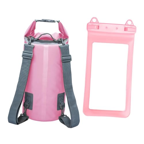 Dickly Wasserdichter Dry Bag-Rucksack, wasserdichte Aufbewahrungstasche mit Telefontasche, tragbarer, Leichter Rolltop-Sack für den Strand-Wasserpark, ROSA von Dickly