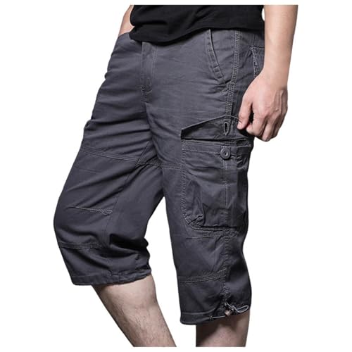 3 4 Hose Herren Atmungsaktiv Bermuda Kurze Hosen 3/4 Regulär Fit Leicht Laufhose Herren-Shorts Männer Cargo Kurz Dreiviertel Sporthose Shorts,Grau,XXL von Didadihu