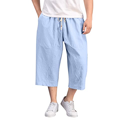 3 4 Hose Herren Atmungsaktiv Cargo Caprihose Kurze Hosen Regulär Fit Bermuda 7/8 Sporthose Leicht Capri Kurz Herren-Shorts Cargohose Laufhose,Blau,L von Didadihu