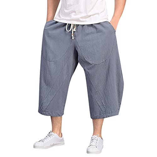 3 4 Hose Herren Atmungsaktiv Cargo Caprihose Kurze Hosen Regulär Fit Bermuda 7/8 Sporthose Leicht Capri Kurz Herren-Shorts Cargohose Laufhose,Grau,4XL von Didadihu