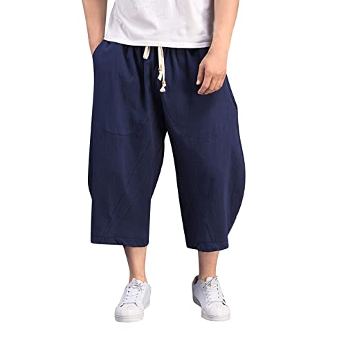 3 4 Hose Herren Atmungsaktiv Cargo Caprihose Kurze Hosen Regulär Fit Bermuda 7/8 Sporthose Leicht Capri Kurz Herren-Shorts Cargohose Laufhose,Marine,L von Didadihu