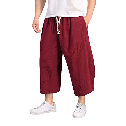 3 4 Hose Herren Atmungsaktiv Cargo Caprihose Kurze Hosen Regulär Fit Bermuda 7/8 Sporthose Leicht Capri Kurz Herren-Shorts Cargohose Laufhose,Rot,5XL von Didadihu